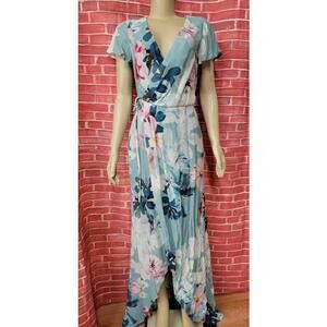 NAVEN Wrap Dress Floral Romance Print Women's Maxi dress blue Size M NWT #CB2